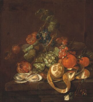 Nature morte aux citrons, huitres, raisins et papillons sur un entablement by Cornelis de Heem