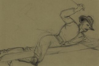 Officer climbing a flagpole, sword in hand by Alfred Rudolph Waud