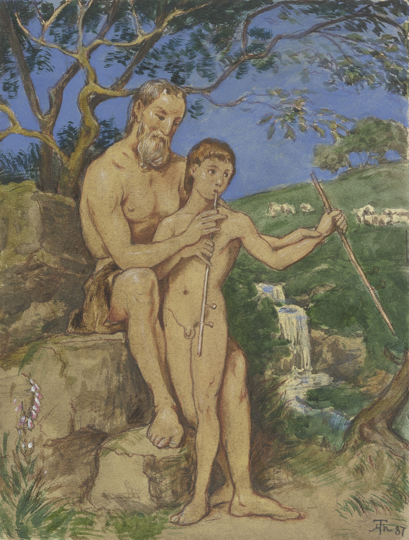 Old and young faun by Hans Thoma
