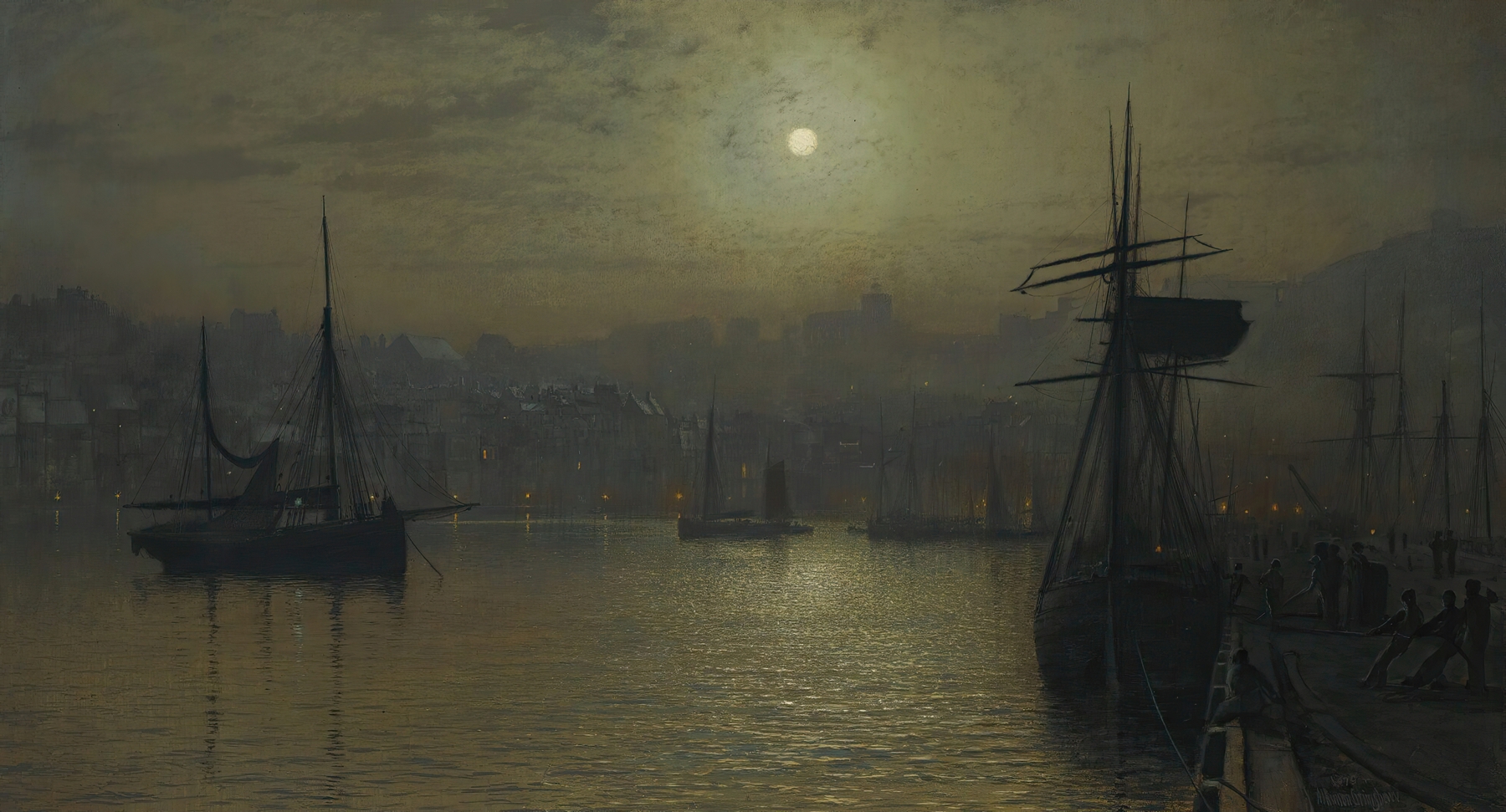 Old Scarborough, Full Moon, High Water by John Atkinson Grimshaw