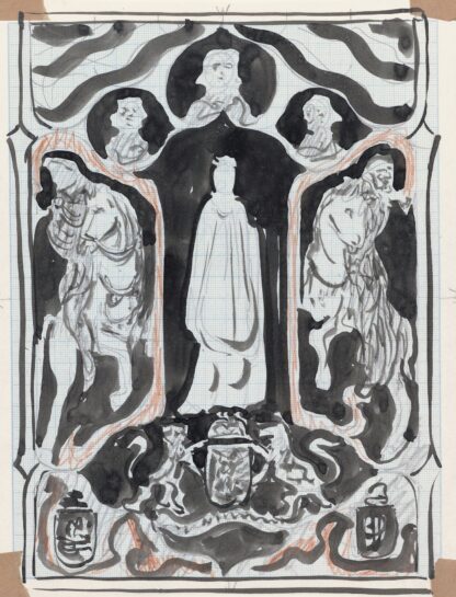 Ontwerp met staande vrouw met ruiters aan weerszijden by Carel Adolph Lion Cachet Hoodie