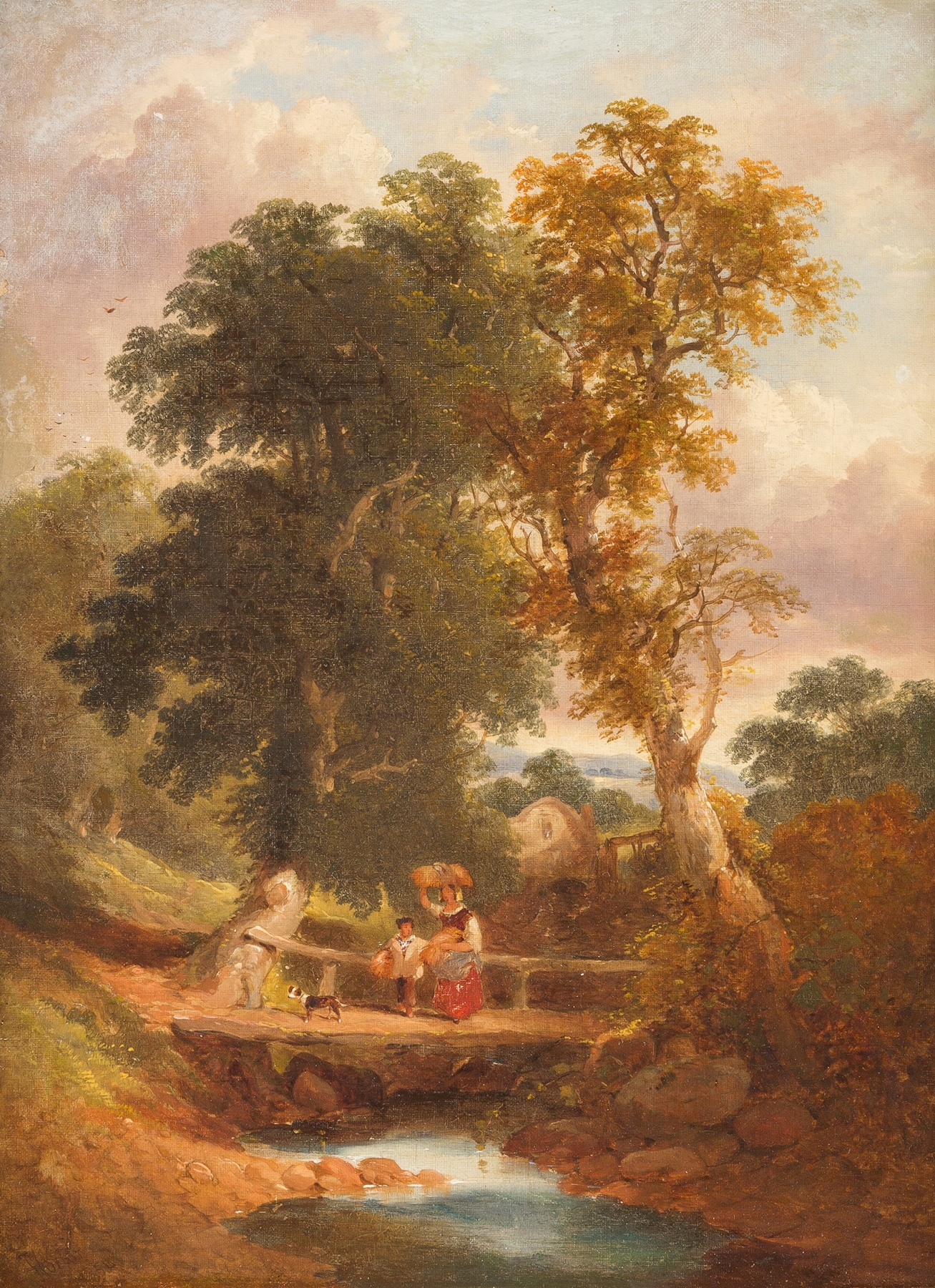 Peasants walking by a stream by Joseph Horlor