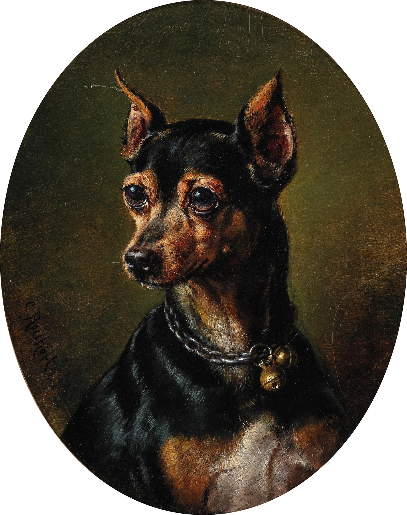 Pinscher in Collar with Bells by Carl Reichert