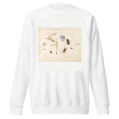 Plate 63; A Dragonfly, a Spotted Longhorn, a Sexton Beetle, and Other Insects with a Blue and White Columbine by Joris Hoefnagel Sweatshirt