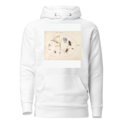 Plate 63; A Dragonfly, a Spotted Longhorn, a Sexton Beetle, and Other Insects with a Blue and White Columbine by Joris Hoefnagel Hoodie