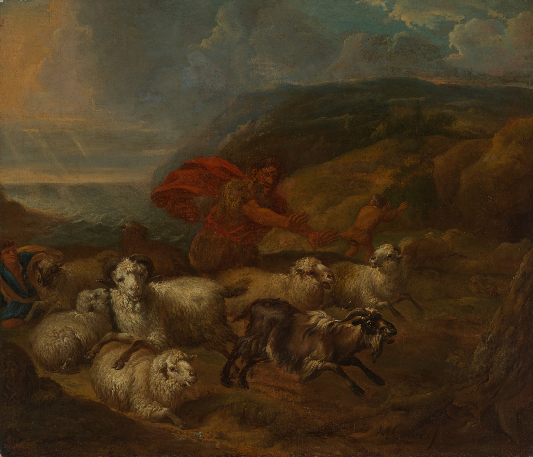 Polyphem mit den fliehenden Gefährten des Odysseus by Michiel Carree