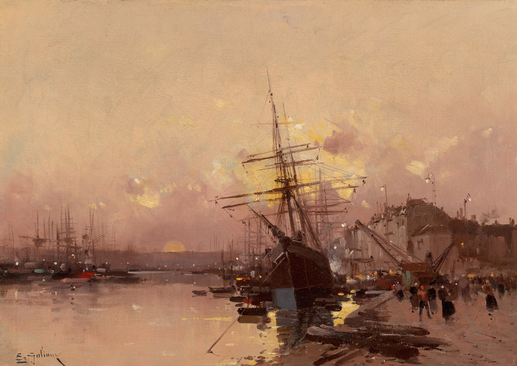 Port Breton au crépuscule by Eugène Galien-Laloue