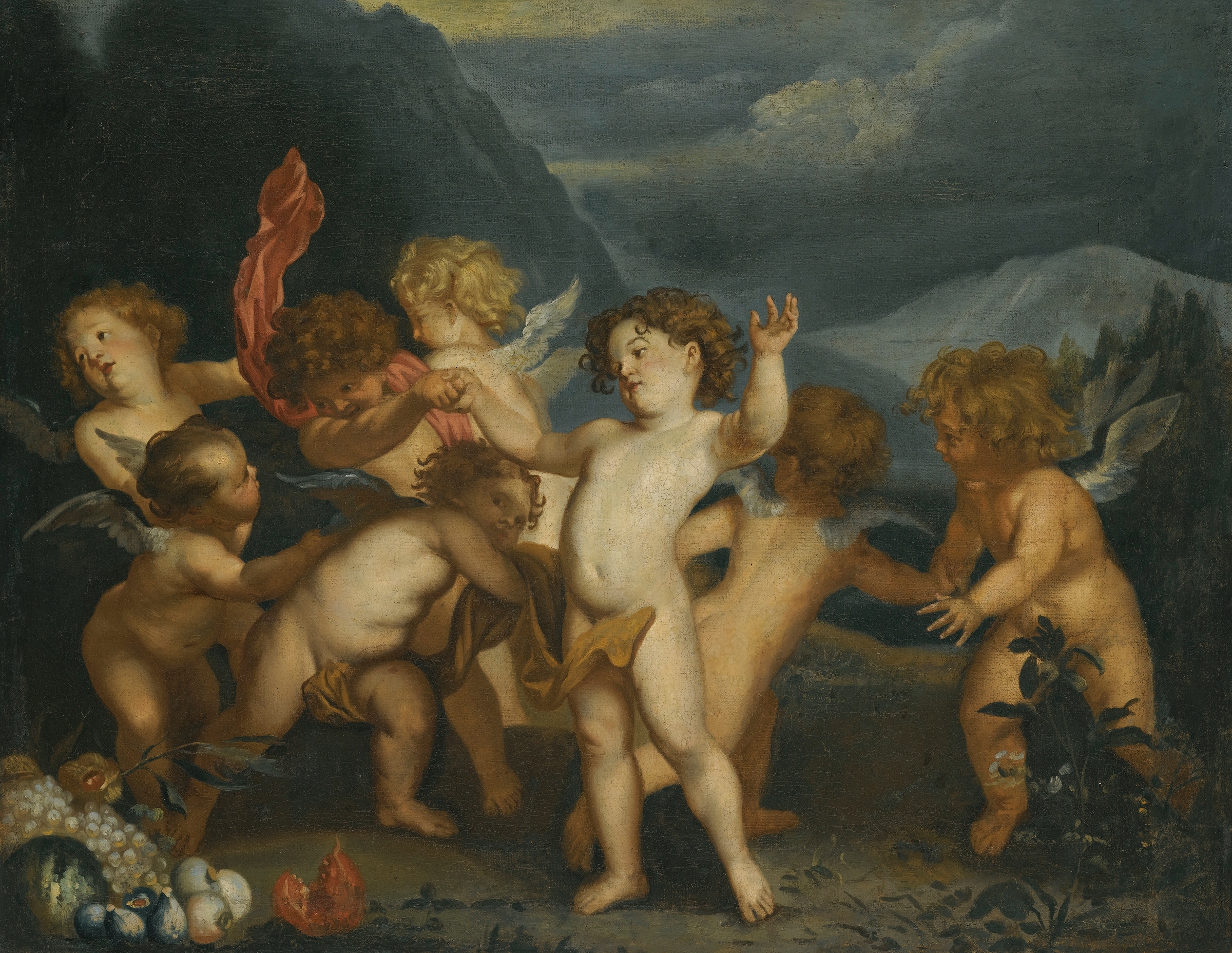 Putti In A Landscape by Follower of Anthony van Dyck