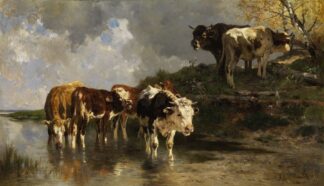 Rinder an der Tränke by Anton Braith