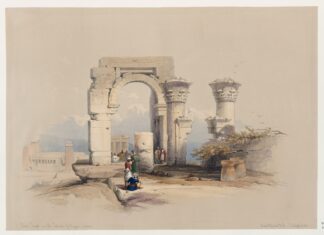 Ruins. Temple on the Island of Biggeh [Bîga, Bîjah], Nubia. by David Roberts