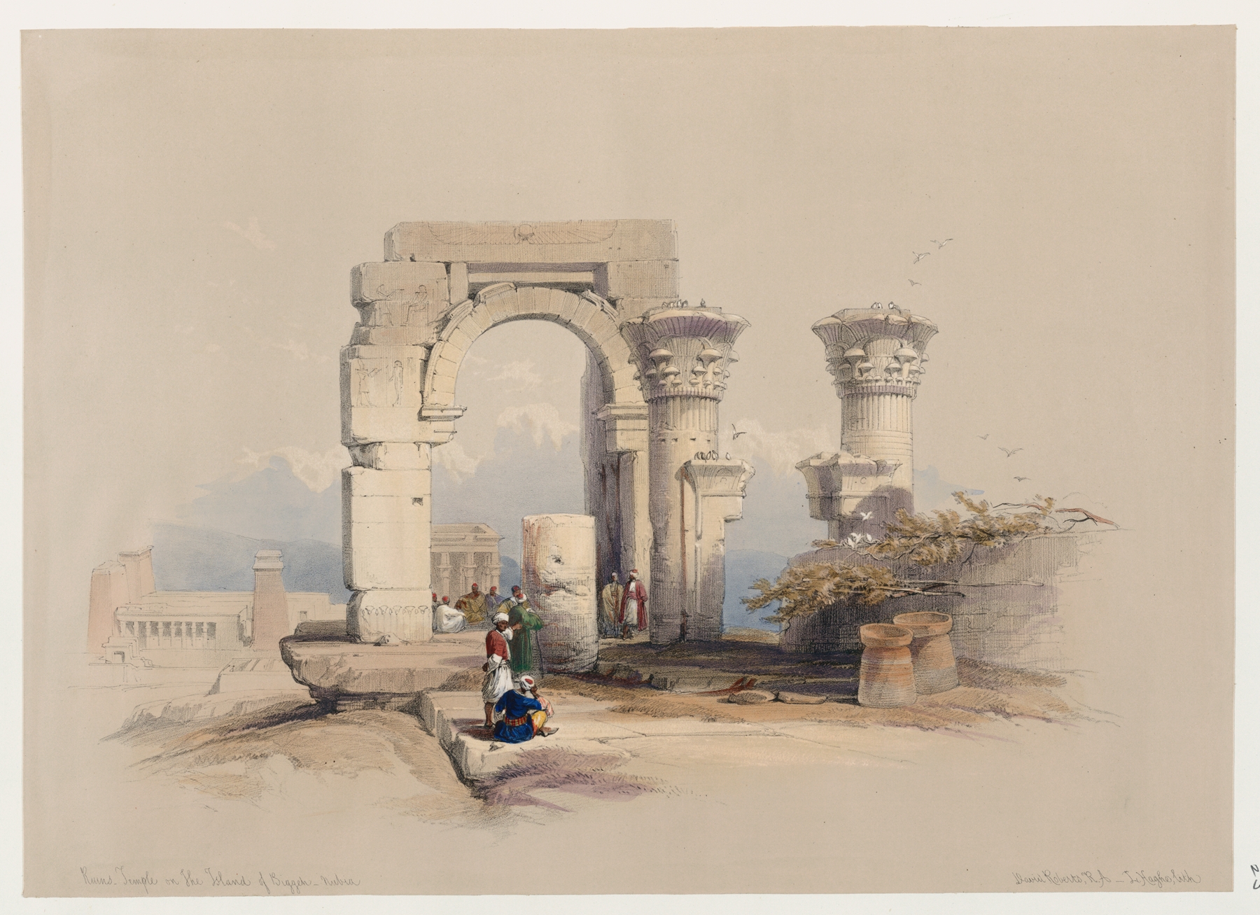 Ruins. Temple on the Island of Biggeh [Bîga, Bîjah], Nubia. by David Roberts