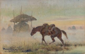Saddled horse by Józef Ryszkiewicz