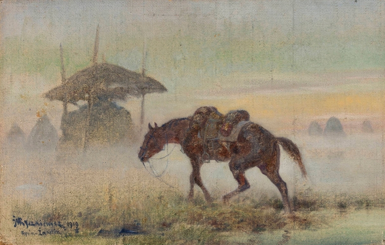 Saddled horse by Józef Ryszkiewicz