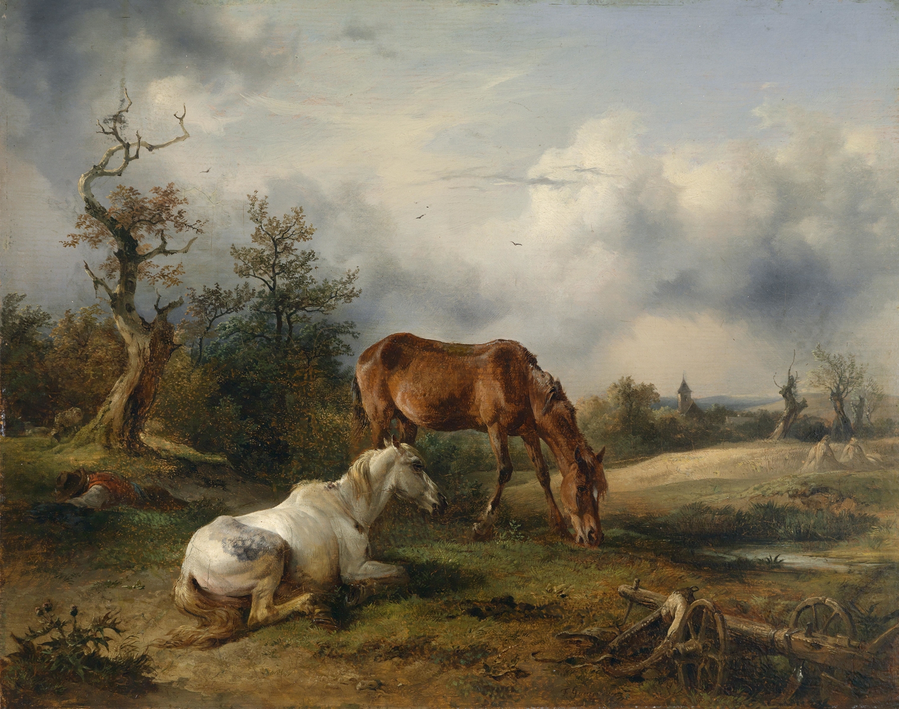 Schimmel und Fuchs auf der Weide by Friedrich August Matthias Gauermann