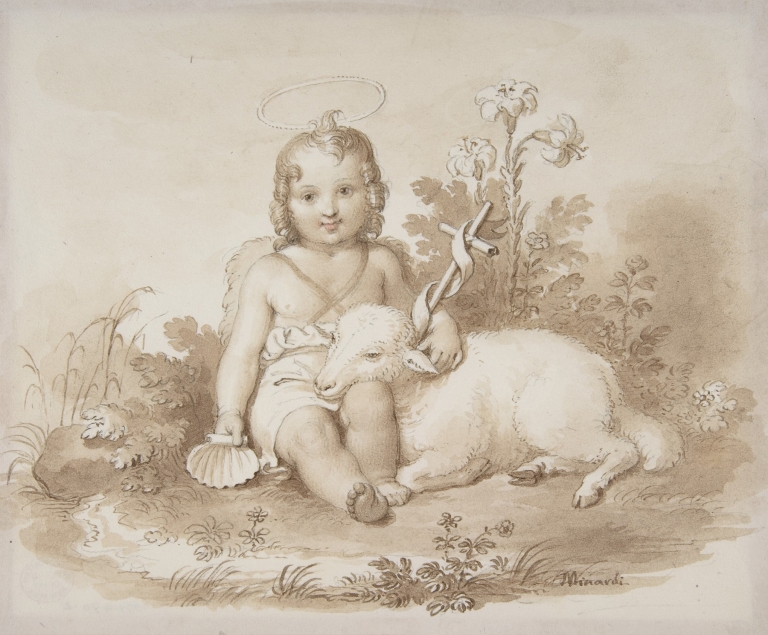 Seated John the Baptist with a Lamb in a Landscape by Tommaso Minardi