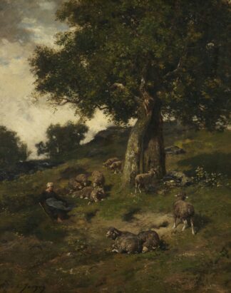 Shepherdess and Sheep by Charles Emile Jacque