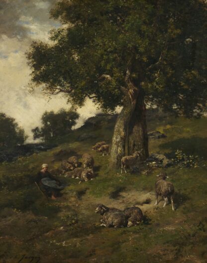 Shepherdess and Sheep by Charles Emile Jacque