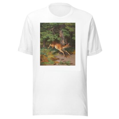 Skovparti med kronvildt i en lysning by Adolf Mackeprang T-Shirt
