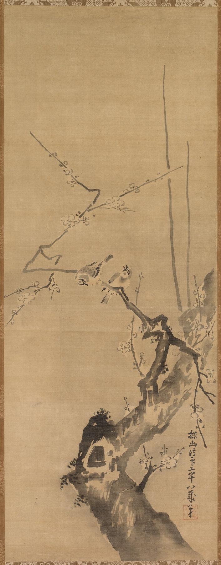 Sparrows on Blossoming Plum; A Sage with Tiger; Chinese Bird on Snow-Laden Branch by Kano Tan’yū