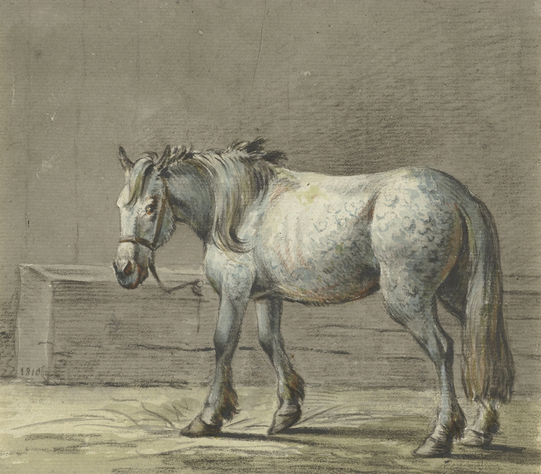 Staand paard in een stal, naar links by Jean Bernard