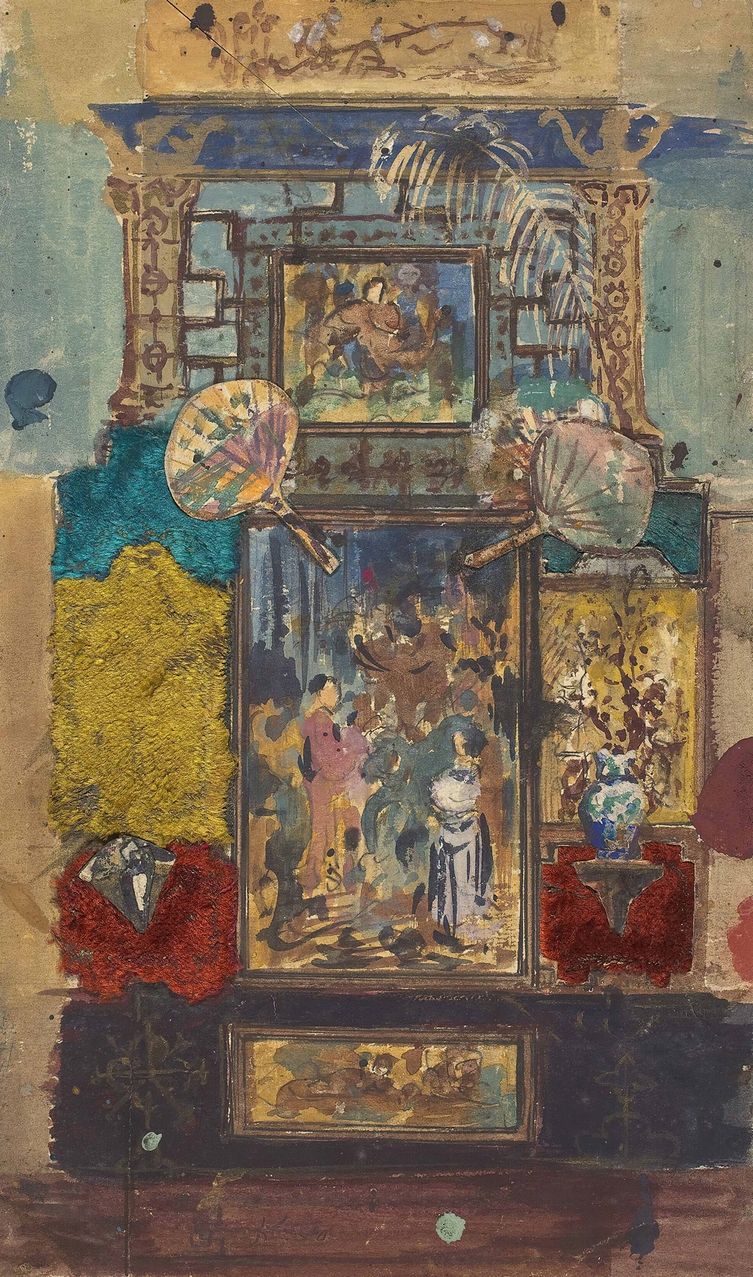 Stage Set Consisting Of Painted Panels, Fabrics, And Fans by Robert Caney