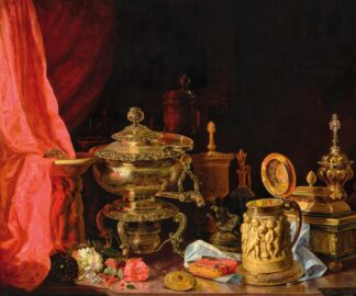 Still Life with Flowers, a Tankard with Figural Decor and Samovar by József Borsos