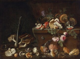 Still Life With Mushrooms And Flowers by Simone Del Tintore
