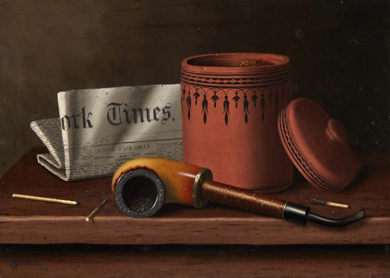 Still Life with New York Times, Tobacco Jar, Pipe and Matches by William Michael Harnett