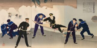 Struggling Hard on the Battleship Hatsuse in the Harbor of Port Arthur by Kobayashi Kiyochika