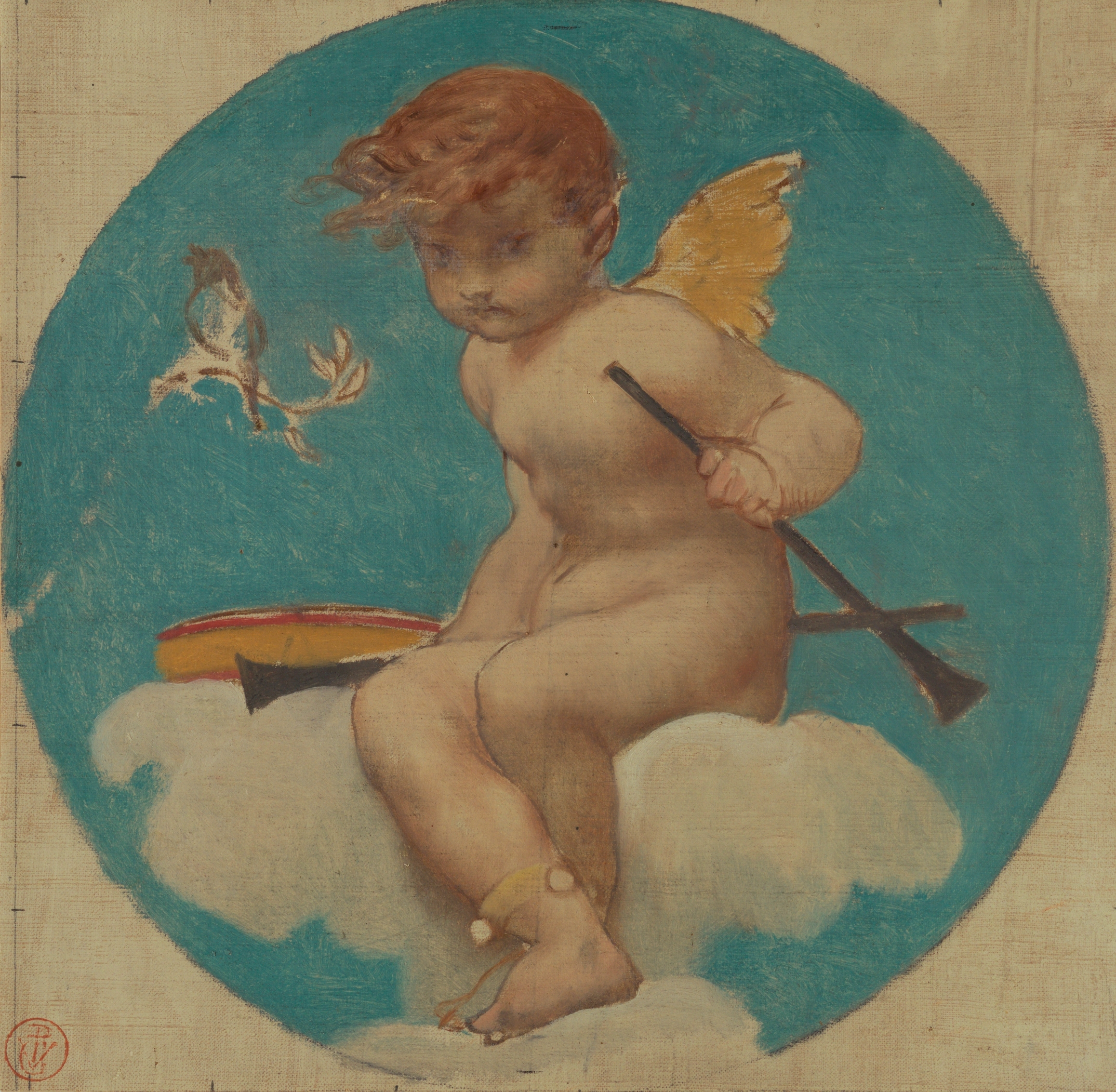 Study for Roundel with Putto Holding Attributes of Music by Pierre-Victor Galland