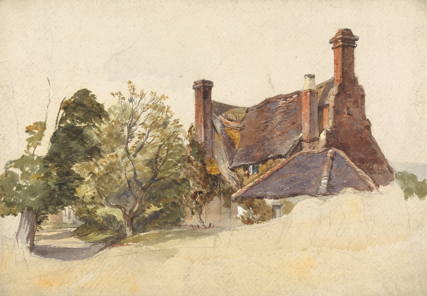 Study of a Cottage by a lane by William James Müller