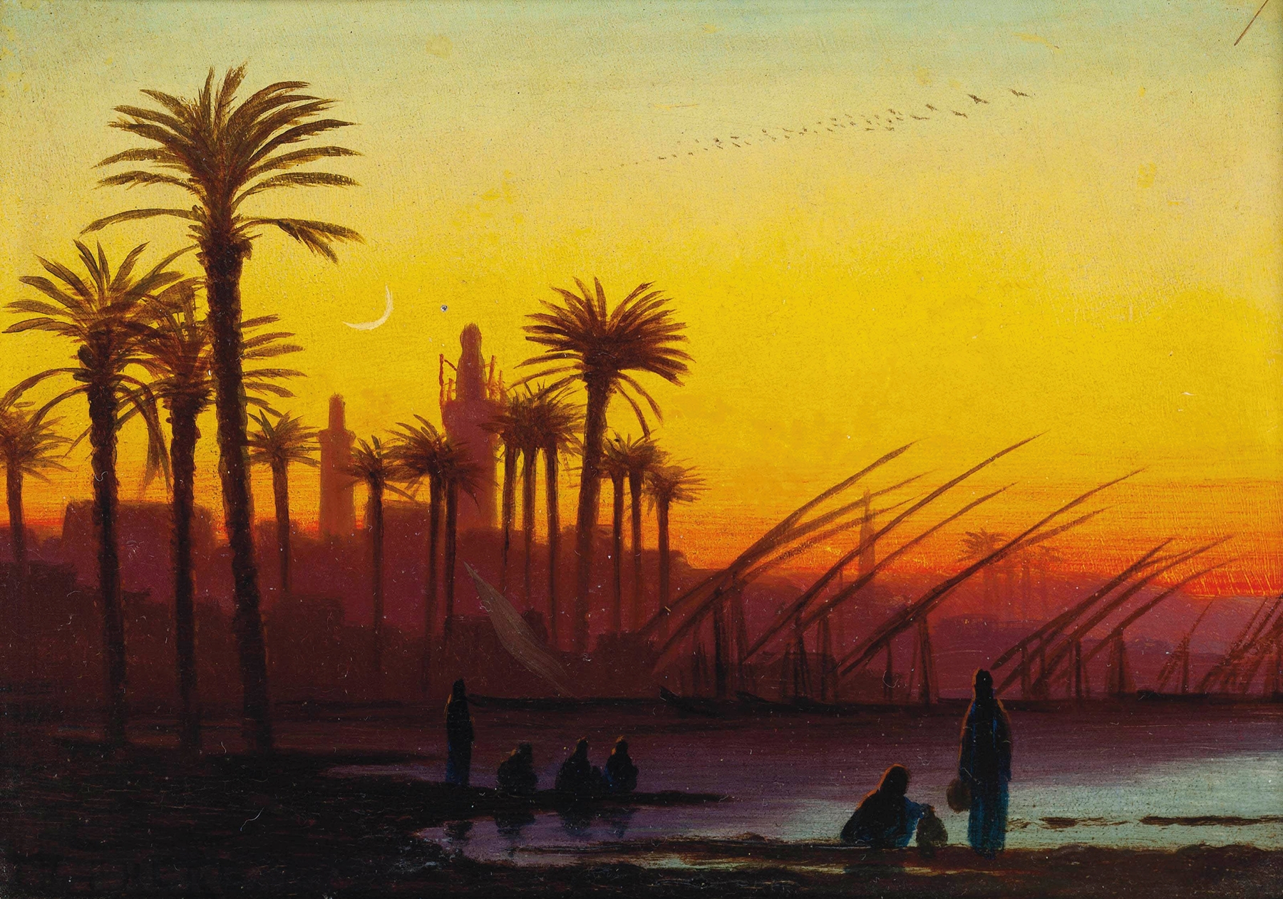 Sunset over the Nile by Charles Théodore Frère