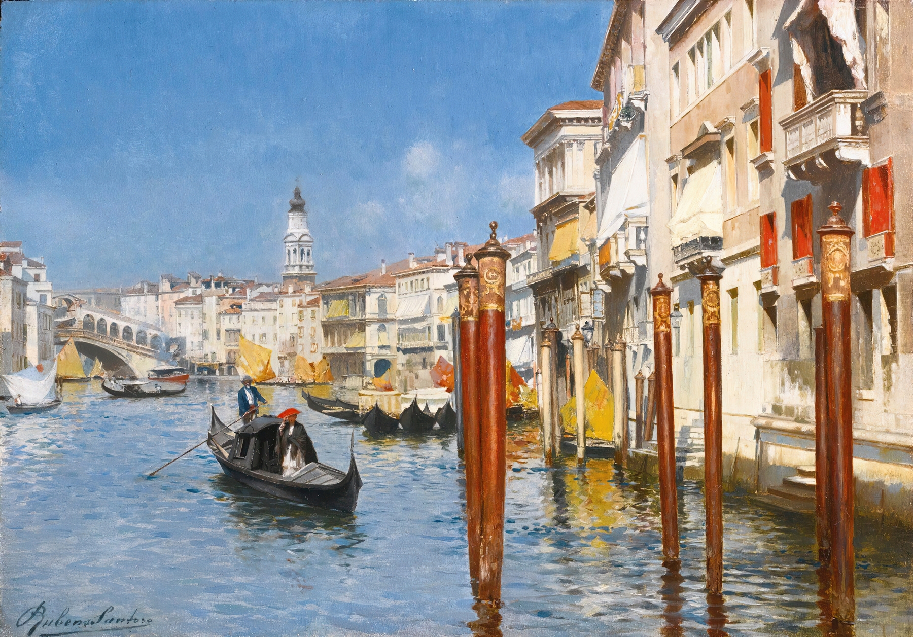 The Grand Canal With The Rialto Bridge, Venice by Rubens Santoro