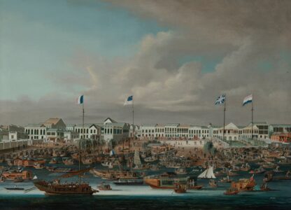 The Hongs of Canton, showing the French, American, British and Dutch flags by Sunqua