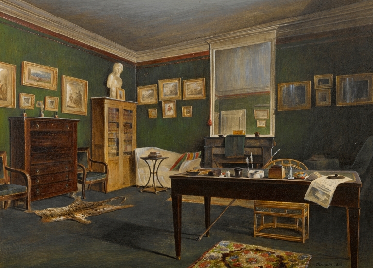 The interior of an artist’s studio by Jean-Jacques Champin