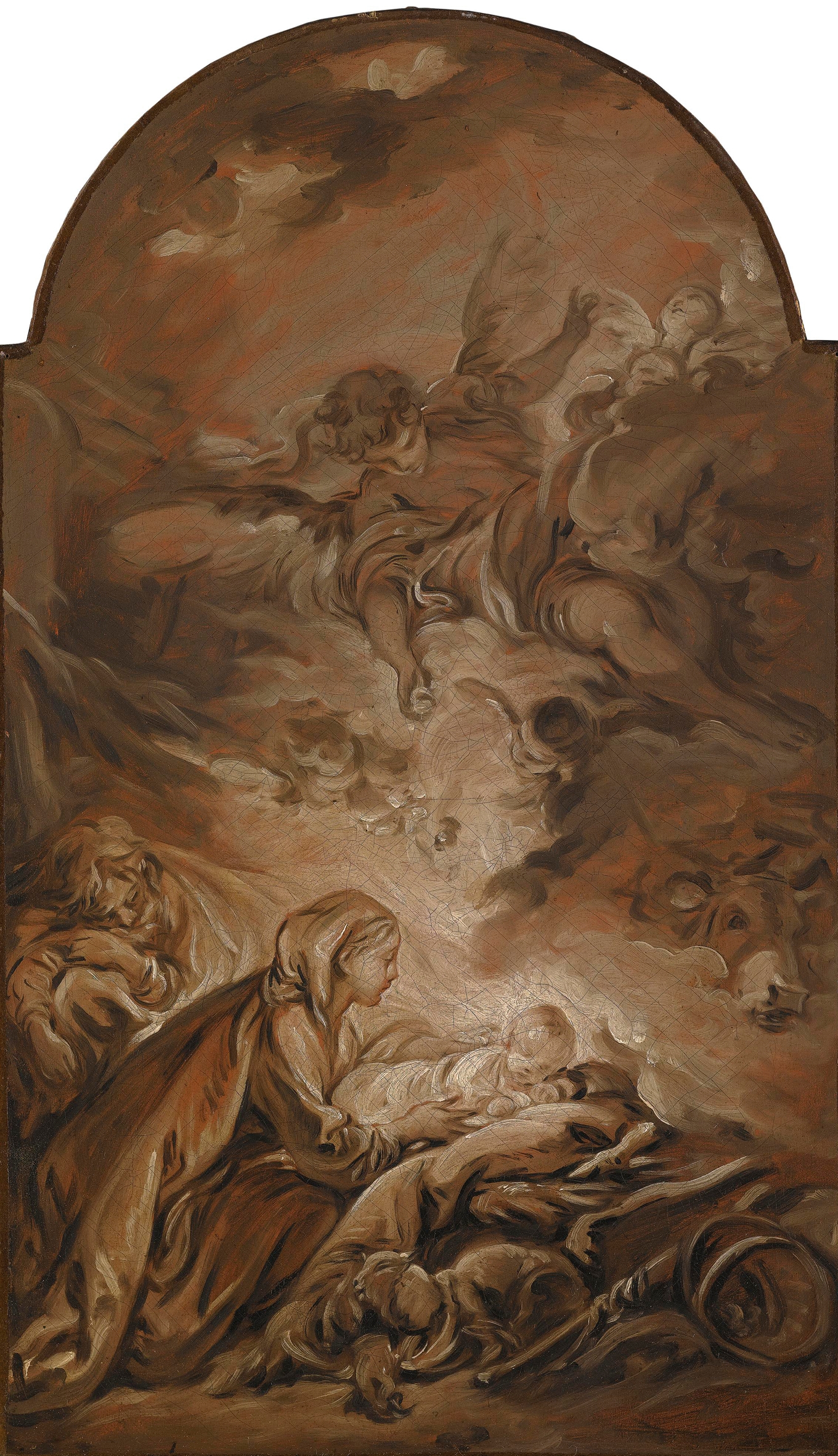 The Nativity With A Hovering Angel by François Boucher