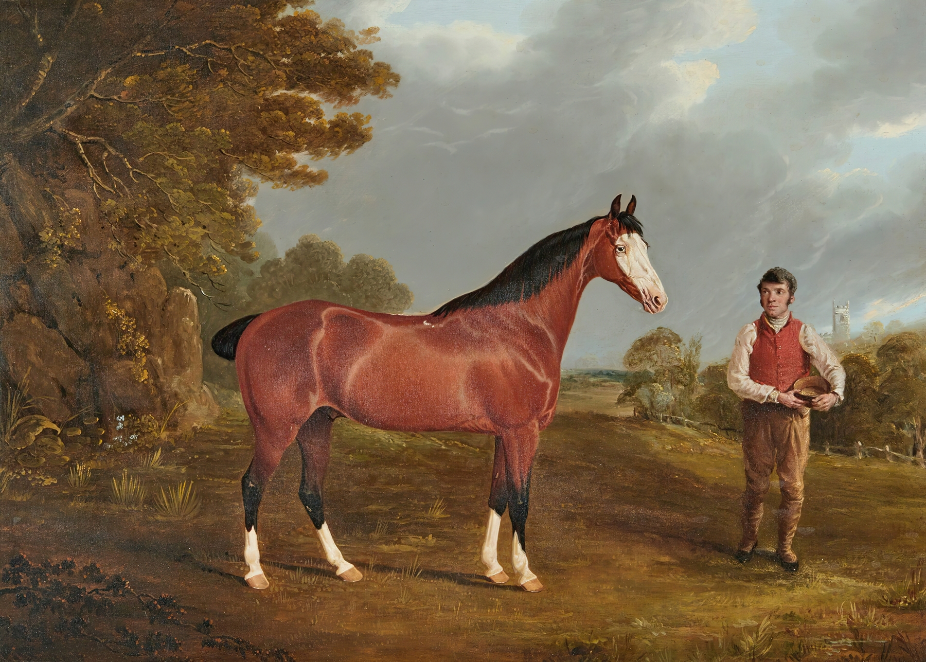 The racehorse ‘Whiteface’ with groom J. Gilham by John Frederick Herring Snr.