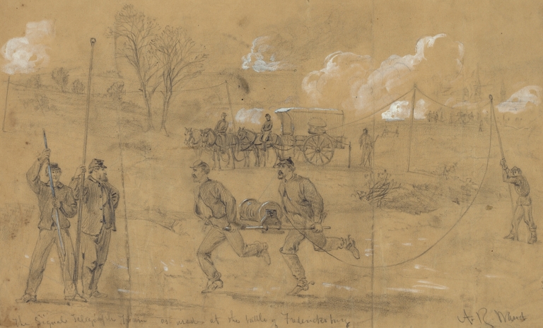 The signal telegraph train as used at the battle of Fredericksburg by Alfred Rudolph Waud