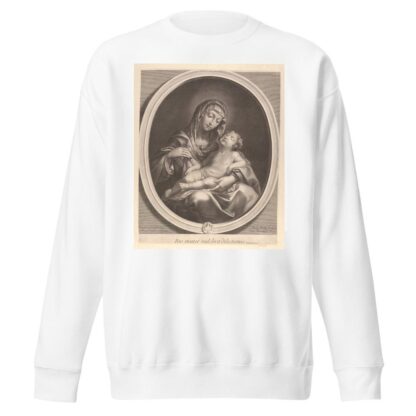 The Virgin seated with the infant Christ sleeping in her lap, in an oval frame, after Reni by Francois de Poilly Sweatshirt