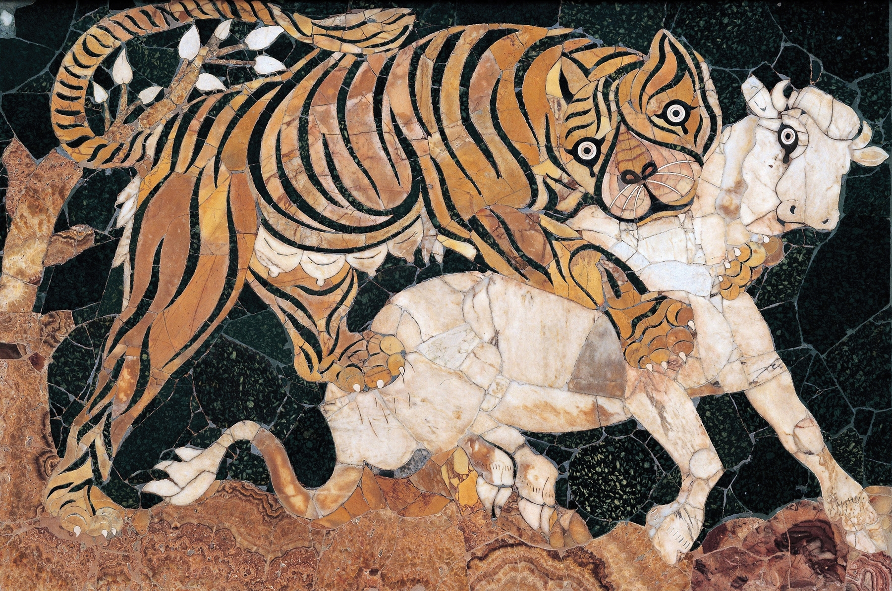 Tiger attacking a calf by Anonymous