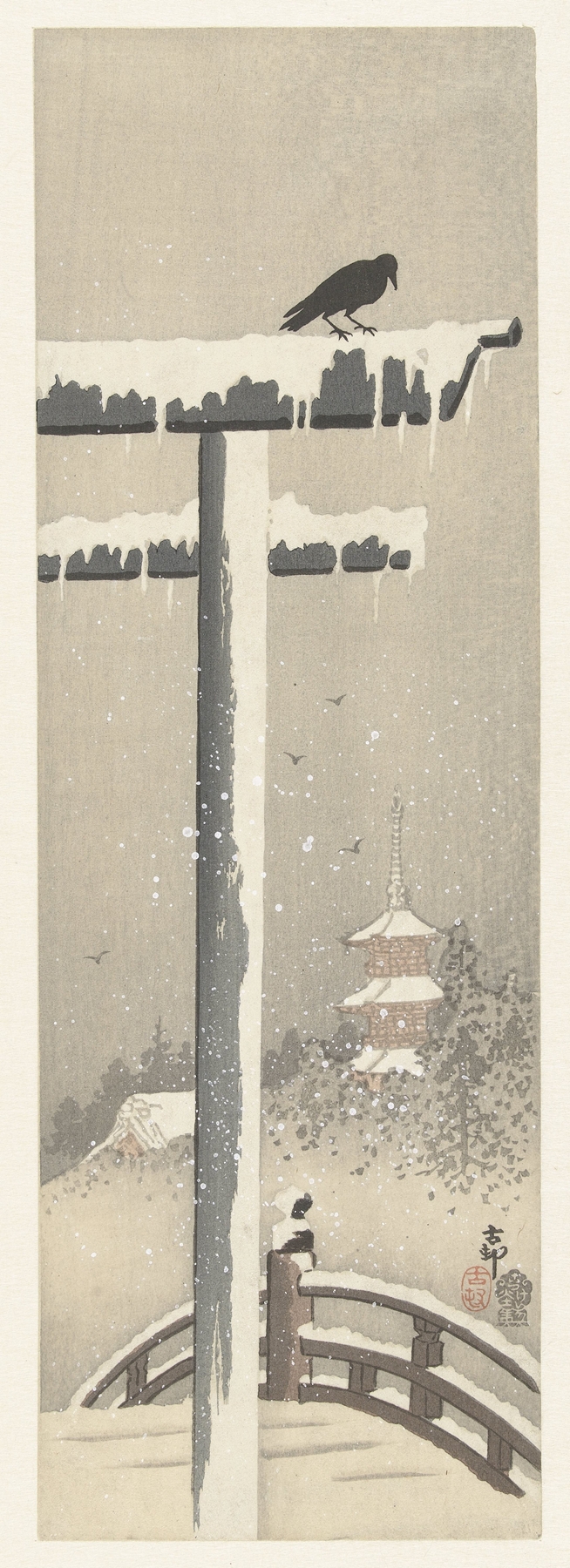Torii in the snow by Ohara Koson