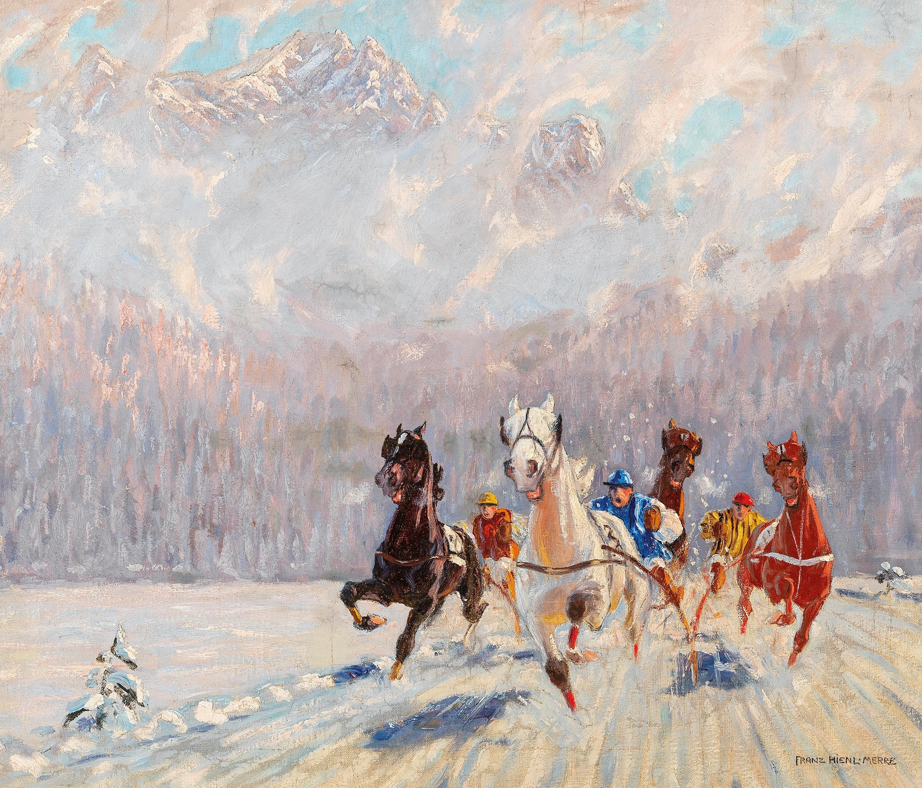 Trabrennen im Winter by Franz Hienl-Merre