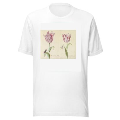 Twee tulpen met vliegend hert en vlinder Zussen de General Bol Conde de Holandt by Jacob Marrel T-Shirt