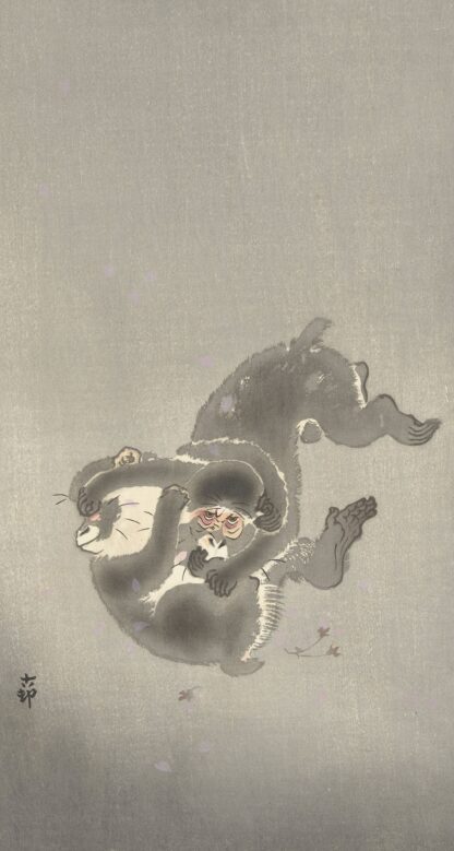 Two monkeys playing by Ohara Koson