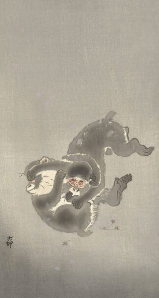 Two monkeys playing by Ohara Koson