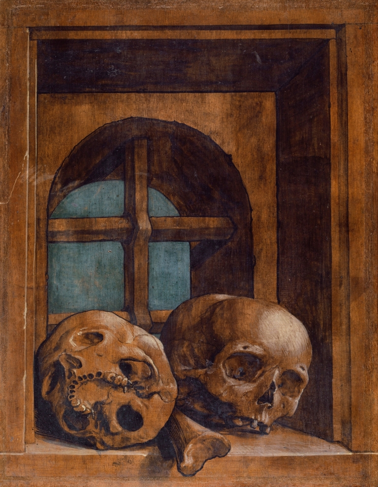 Two Skulls In A Window Niche by Hans Holbein The Younger
