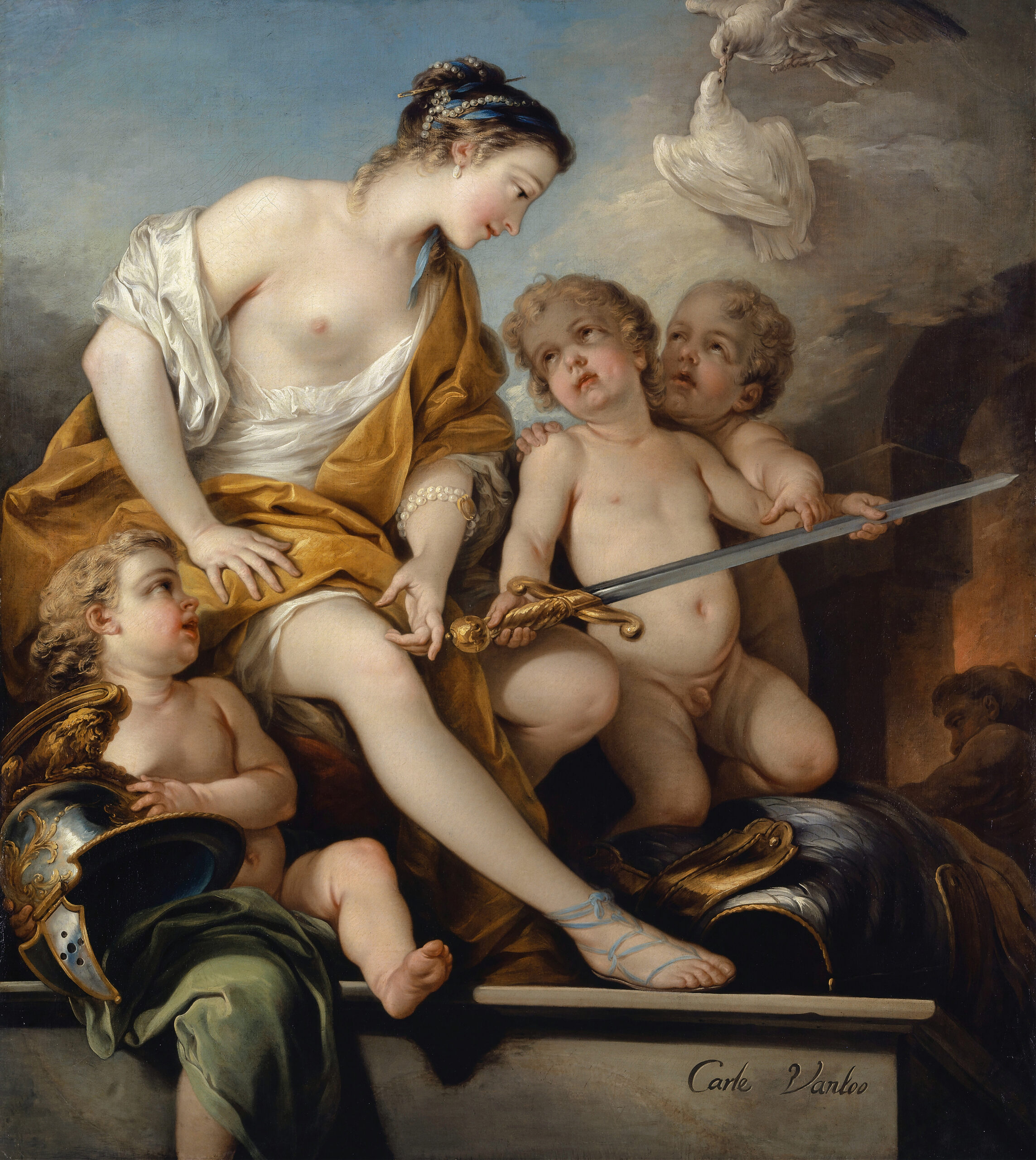 Venus And Cupids With The Arms Of Mars by Charles-André van Loo