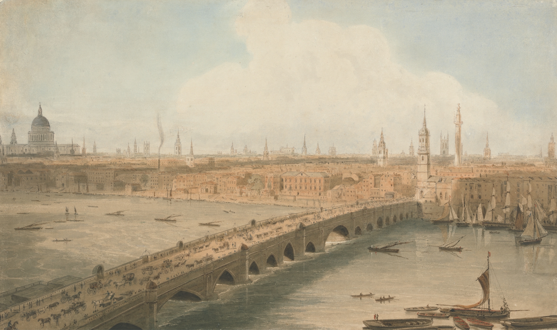 View of London Bridge and St. Paul’s Cathedral by William Daniell