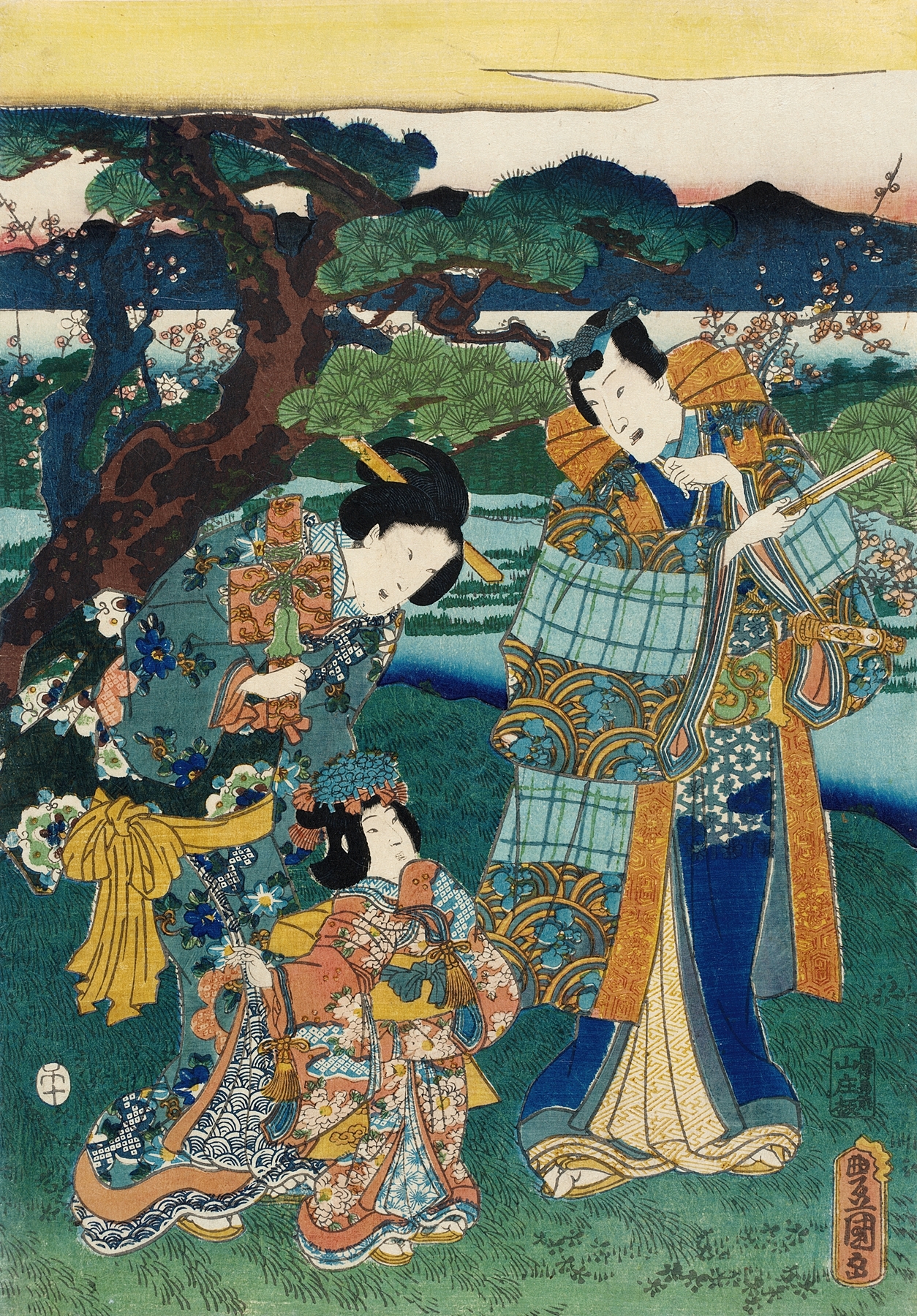 Viewing Plum Blossoms by Utagawa Kunisada (Toyokuni III)