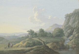 Vorgebirgslandschaft, links ein Ausblick auf ein Städtchen by Karl Franz Kraul